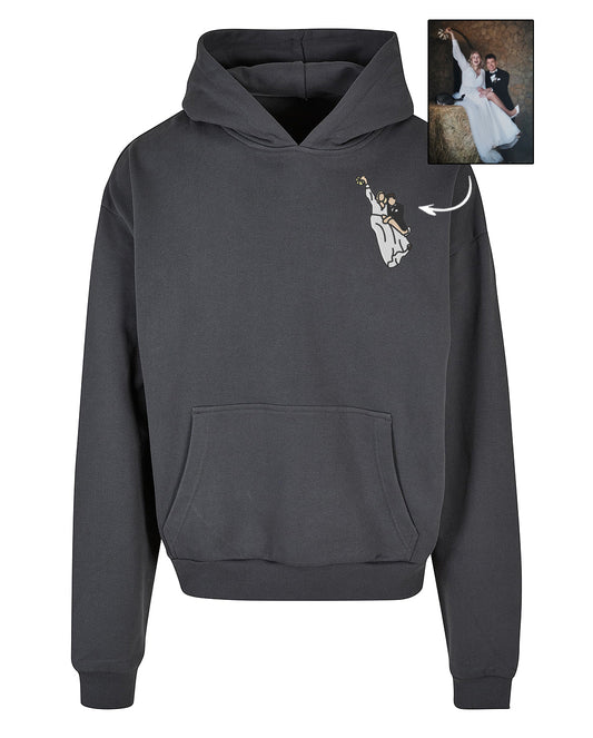 HEAVY OVERSIZED Džemperis su kapišonu pilnai išsiuvinėtas pagal Jūsų nuotrauką UNISEX