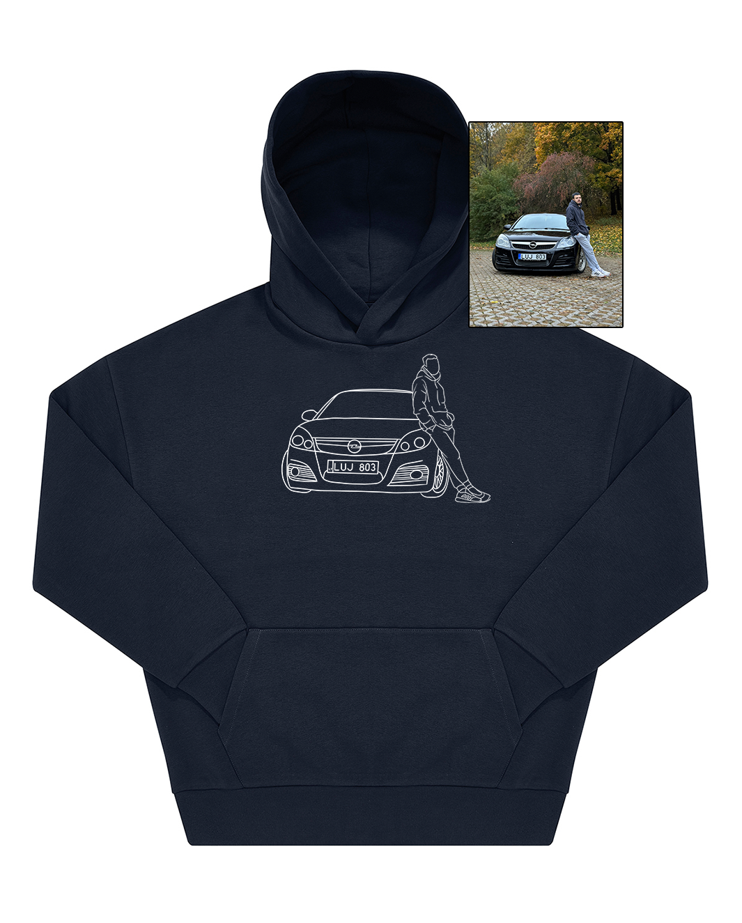 OVERSIZED Džemperis su kapišonu išsiuvinėtas pagal Jūsų nuotrauką UNISEX