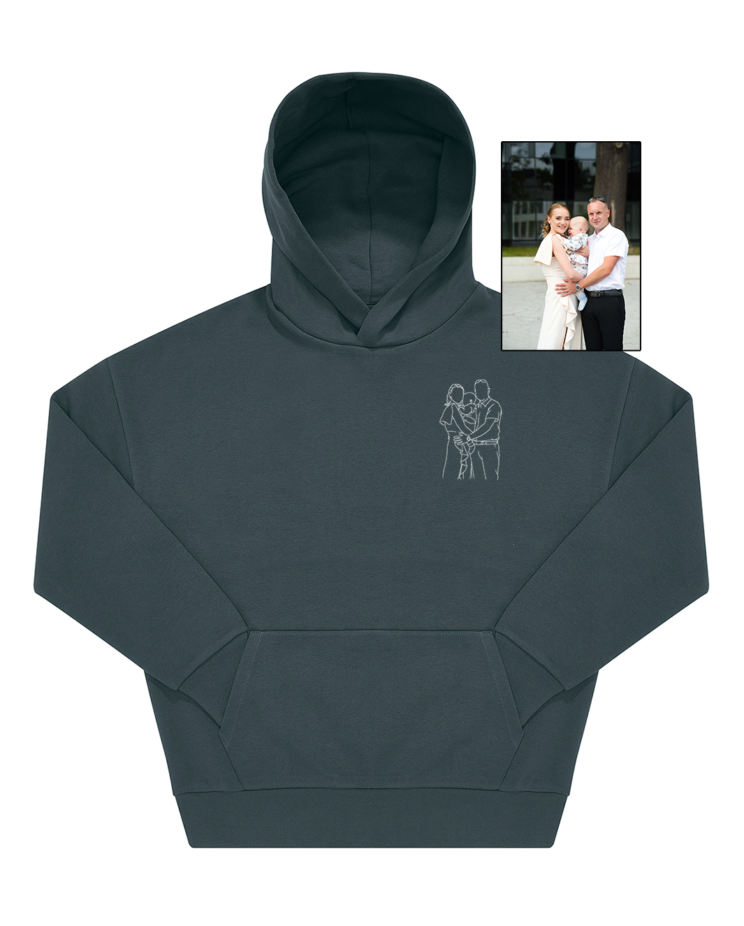 OVERSIZED Džemperis su kapišonu išsiuvinėtas pagal Jūsų nuotrauką UNISEX